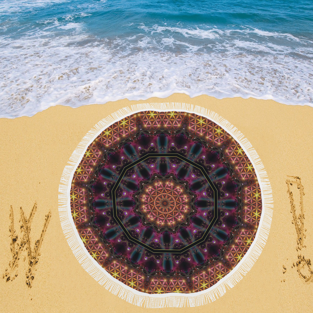 Flower Of Life Jewel Kaleidoscope Circular Beach Shawl 59"x 59"