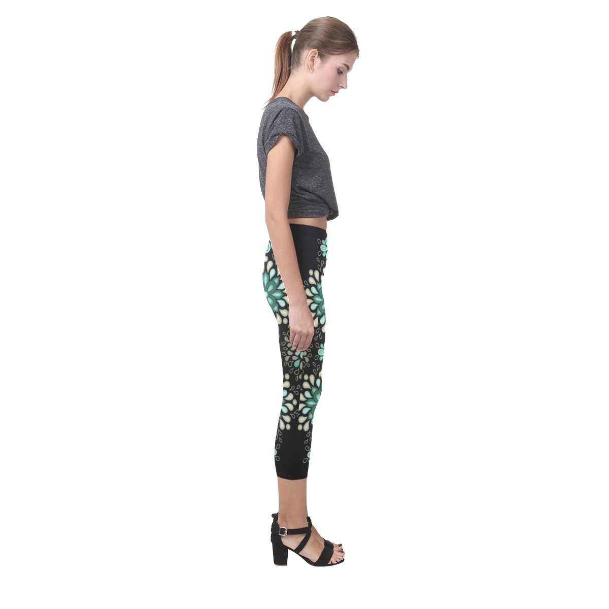 Green on black, seamless pattern with atmosphere Capri Legging (Model L02)