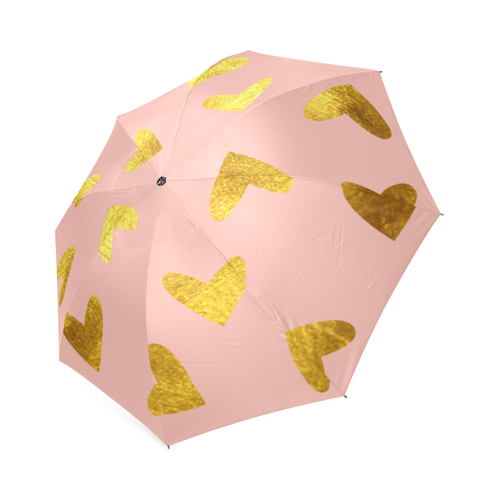 gold heart pink Foldable Umbrella (Model U01)