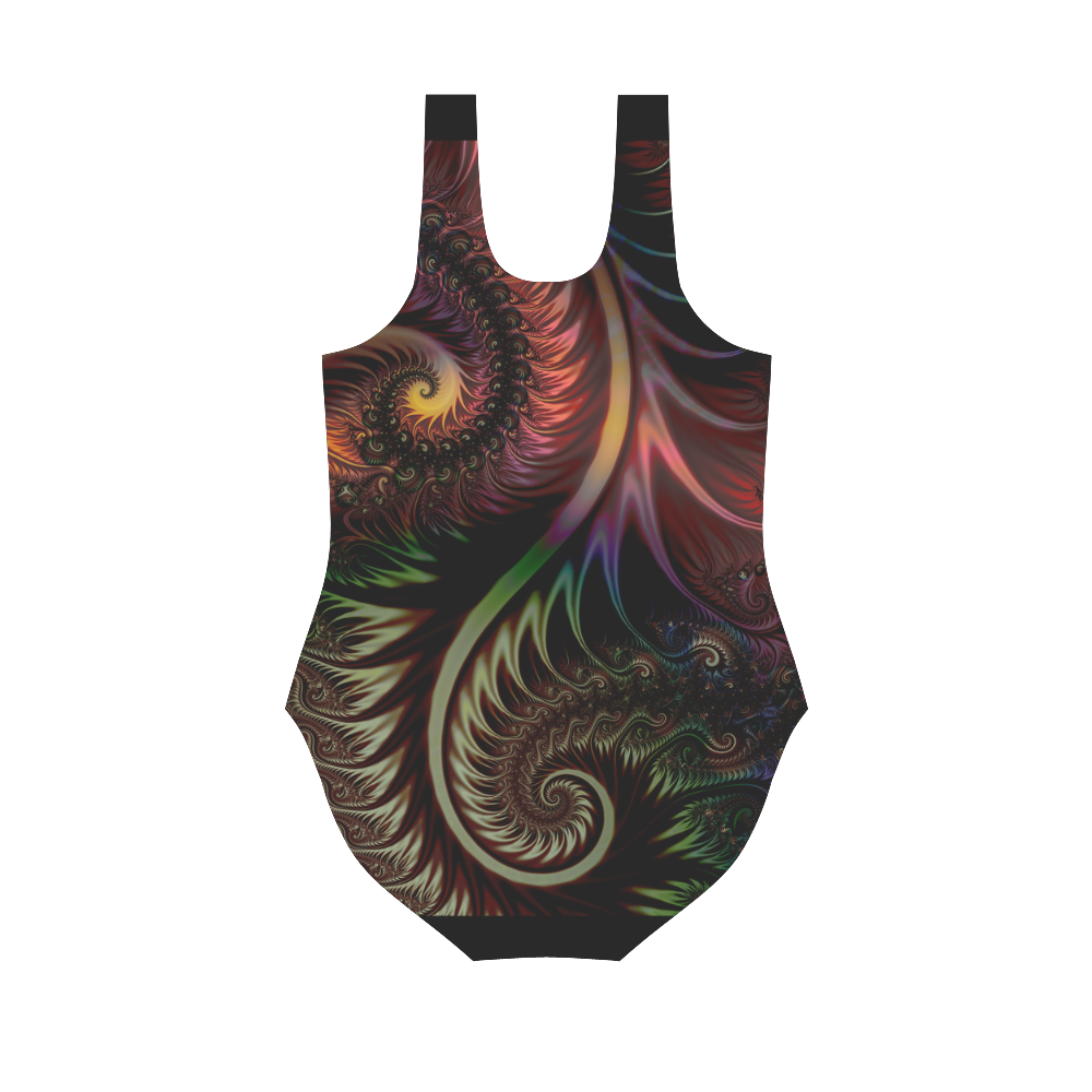 fractal pattern with dots and waves Vest One Piece Swimsuit (Model S04)