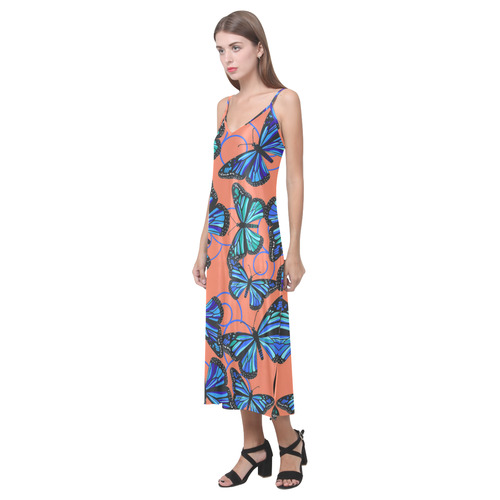 Butterfly Blues on Sorbet V-Neck Open Fork Long Dress(Model D18)