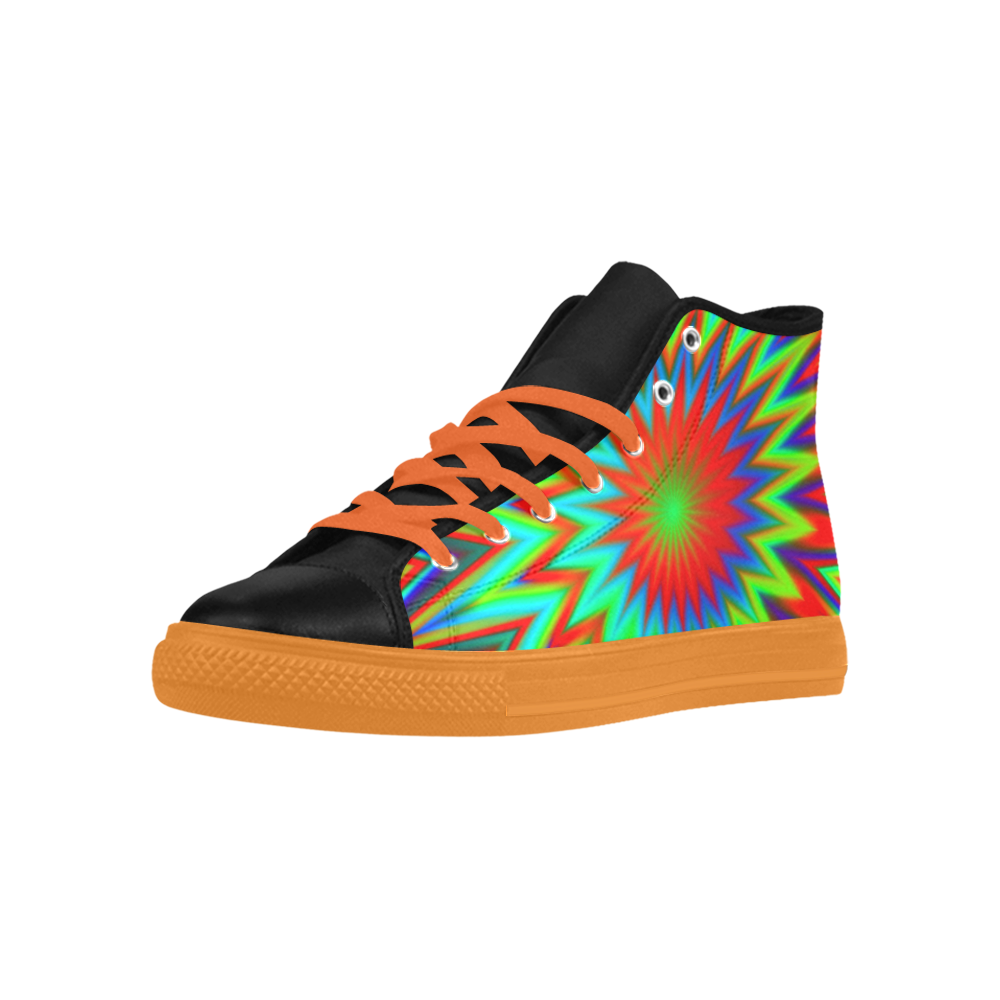 Red Yellow Blue Green Retro Psychedelic Color Blast Aquila High Top Microfiber Leather Men's Shoes (Model 032)