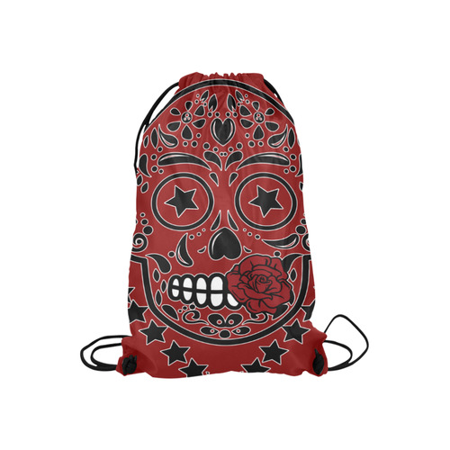 Sugar Skull Red Rose Black Small Drawstring Bag Model 1604 (Twin Sides) 11"(W) * 17.7"(H)