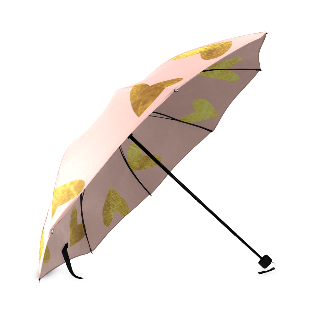 gold heart pink Foldable Umbrella (Model U01)