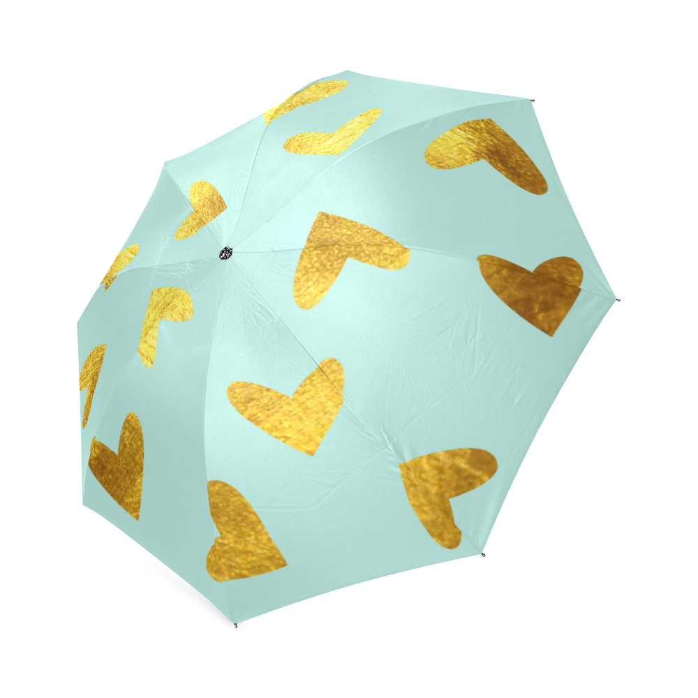 gold heart blue Foldable Umbrella (Model U01)