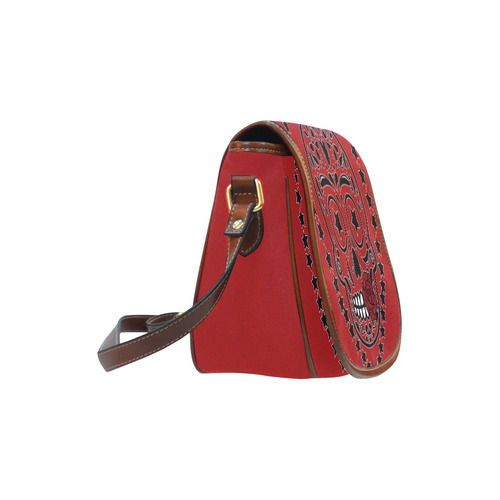 Sugar Skull Red Rose Black Saddle Bag/Small (Model 1649) Full Customization