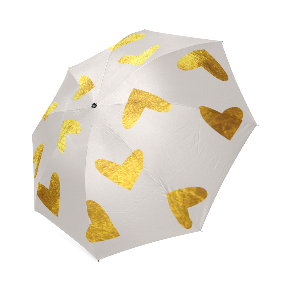 gold heart gray Foldable Umbrella (Model U01)