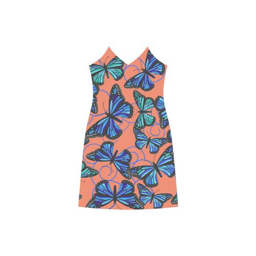 Butterfly Blues on Sorbet V-Neck Open Fork Long Dress(Model D18)