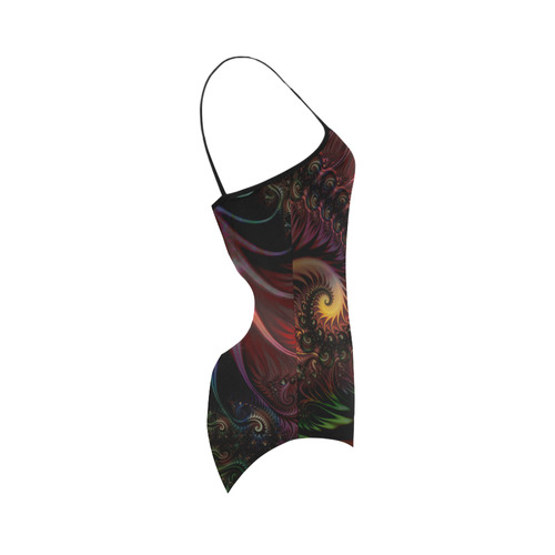fractal pattern with dots and waves Strap Swimsuit ( Model S05)