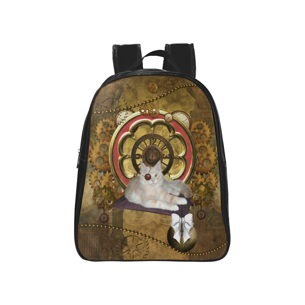 Steampunk, awseome cat clacks and gears School Backpack (Model 1601)(Small)