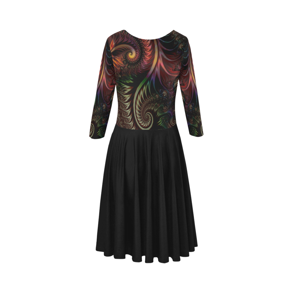 fractal pattern with dots and waves Elbow Sleeve Ice Skater Dress (D20)