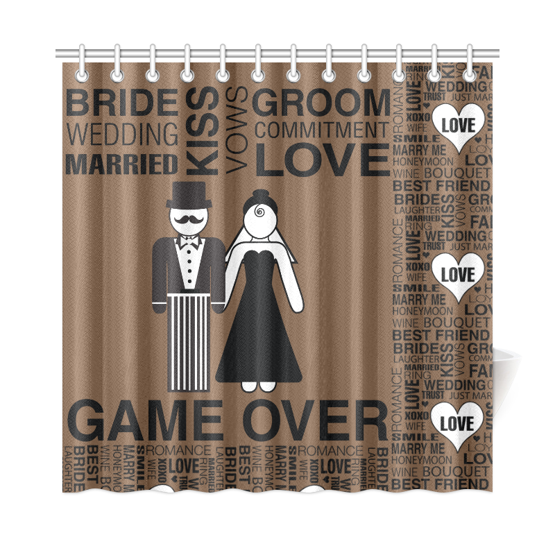 Wedding Gift Shower Curtain Bride Groom Game Over Shower Curtain 72"x72"