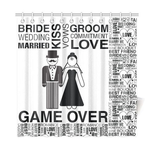 Wedding Gift Shower Curtain Bride Groom Game Over Grey Shower Curtain 72"x72"