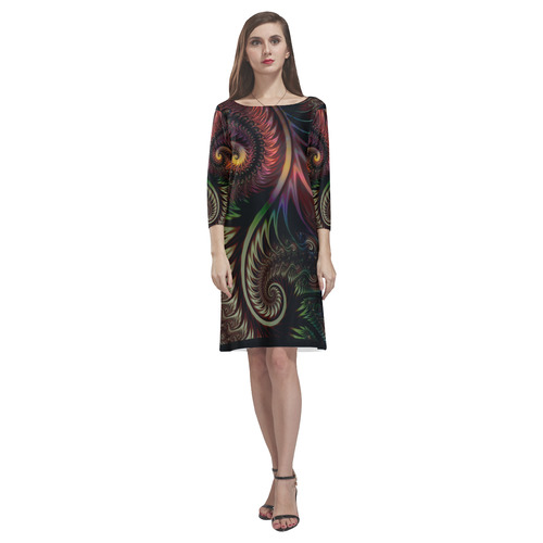 fractal pattern with dots and waves Rhea Loose Round Neck Dress(Model D22)