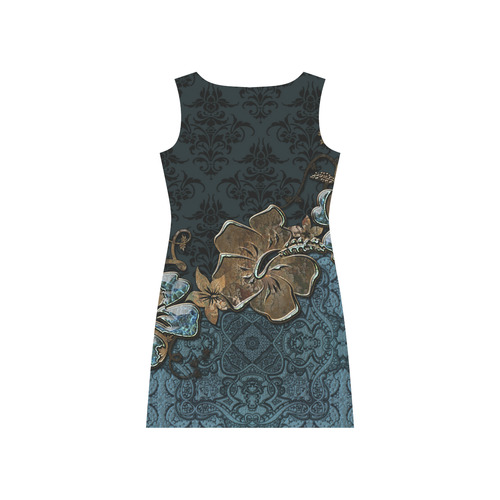 Beautidul vintage design in blue colors Rhea Loose Round Neck Dress(Model D22)
