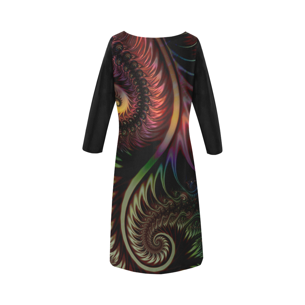 fractal pattern with dots and waves Round Collar Dress (D22)