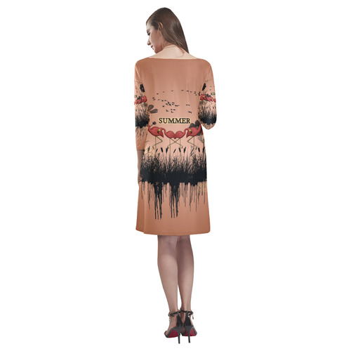 Summer design with flamingo Rhea Loose Round Neck Dress(Model D22)
