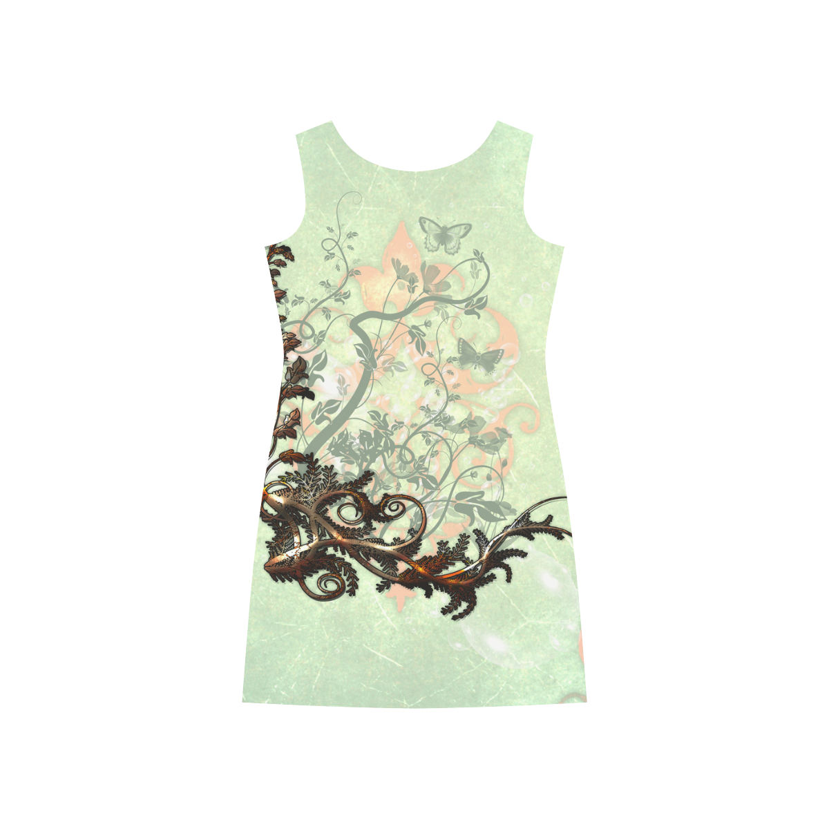 Flower power on soft green background Rhea Loose Round Neck Dress(Model D22)