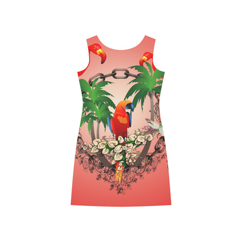 Funny parrot, tropical design Rhea Loose Round Neck Dress(Model D22)