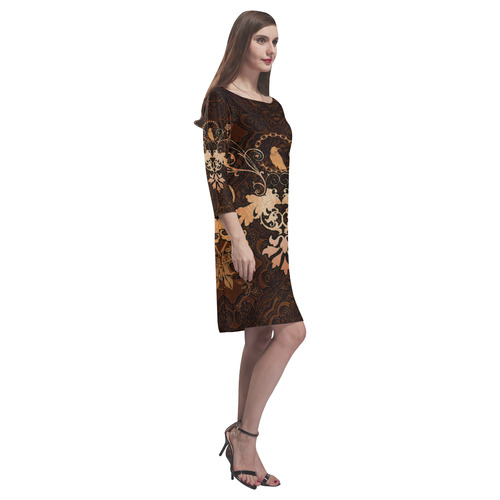 Floral design with crow Rhea Loose Round Neck Dress(Model D22)
