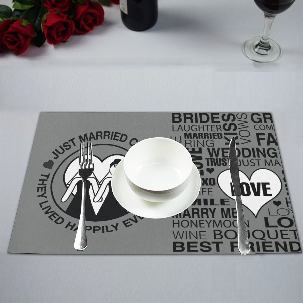 Wedding Gift Placemat Set Just Married Bride Lgbt Print Placemat 12’’ x 18’’ (Set of 2)
