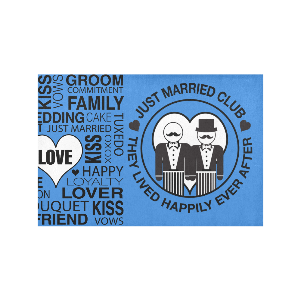 Wedding Gift Placemat Set Groom Lgbt Just Married Print Blue Placemat 12’’ x 18’’ (Set of 2)
