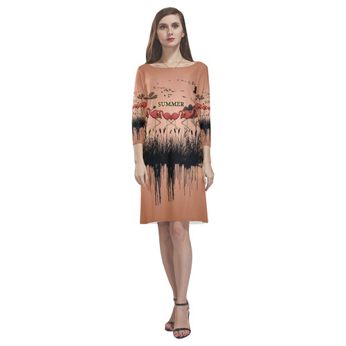 Summer design with flamingo Rhea Loose Round Neck Dress(Model D22)