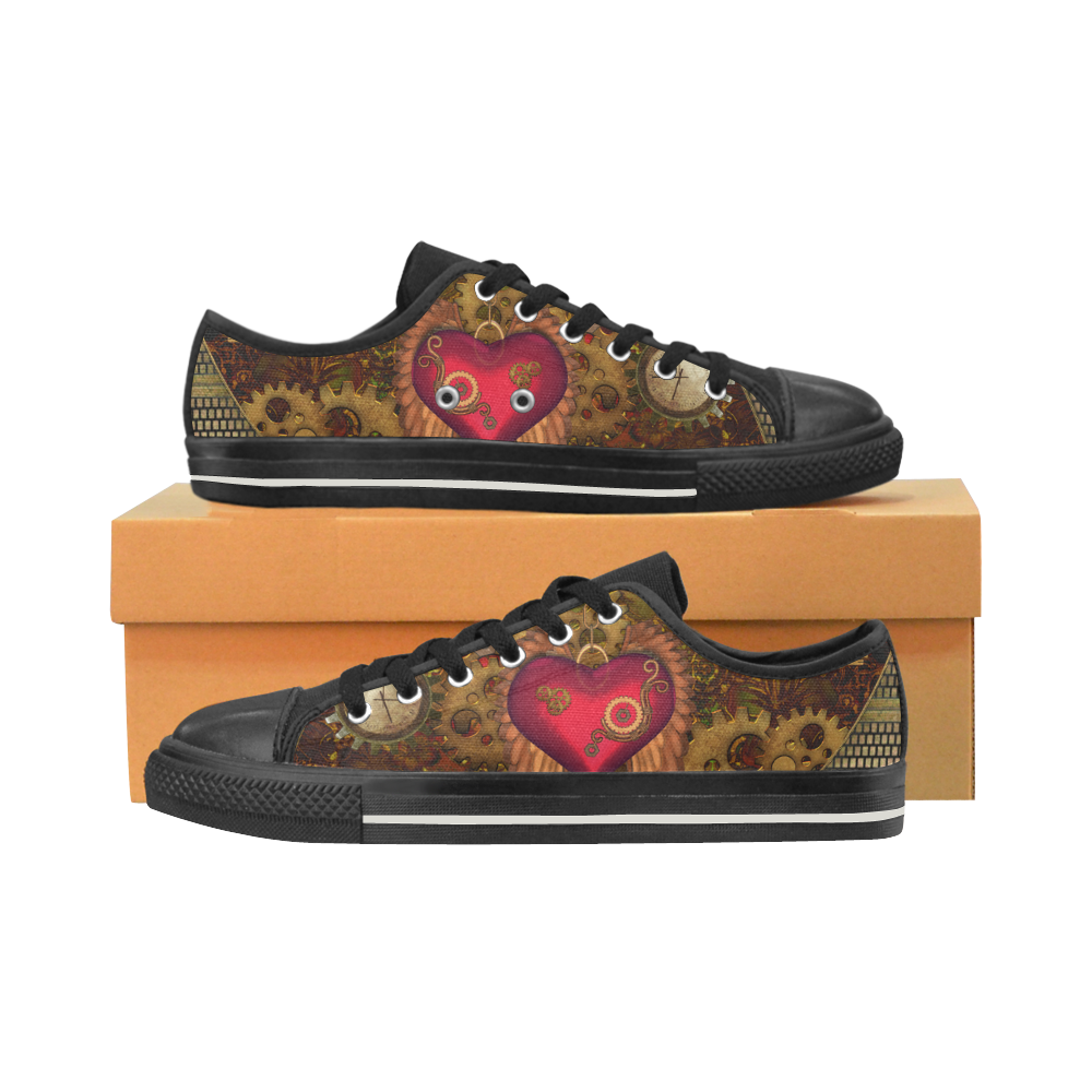Steampunk, heart with wings Women's Classic Canvas Shoes (Model 018)