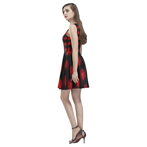 Bright Sugarskulls, red by JamColors Thea Sleeveless Skater Dress(Model D19)