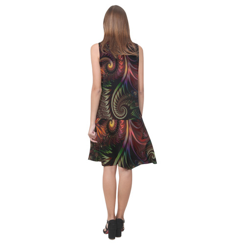 fractal pattern with dots and waves Sleeveless Splicing Shift Dress(Model D17)