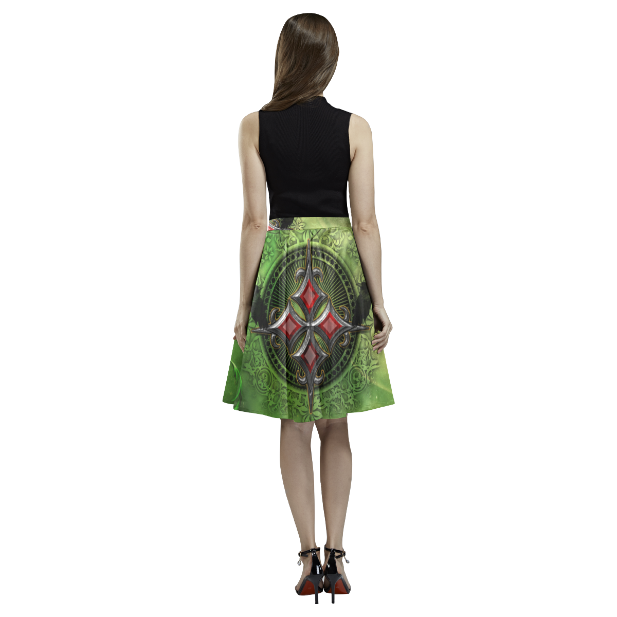 Wonderful gothic design with skull Melete Pleated Midi Skirt (Model D15)