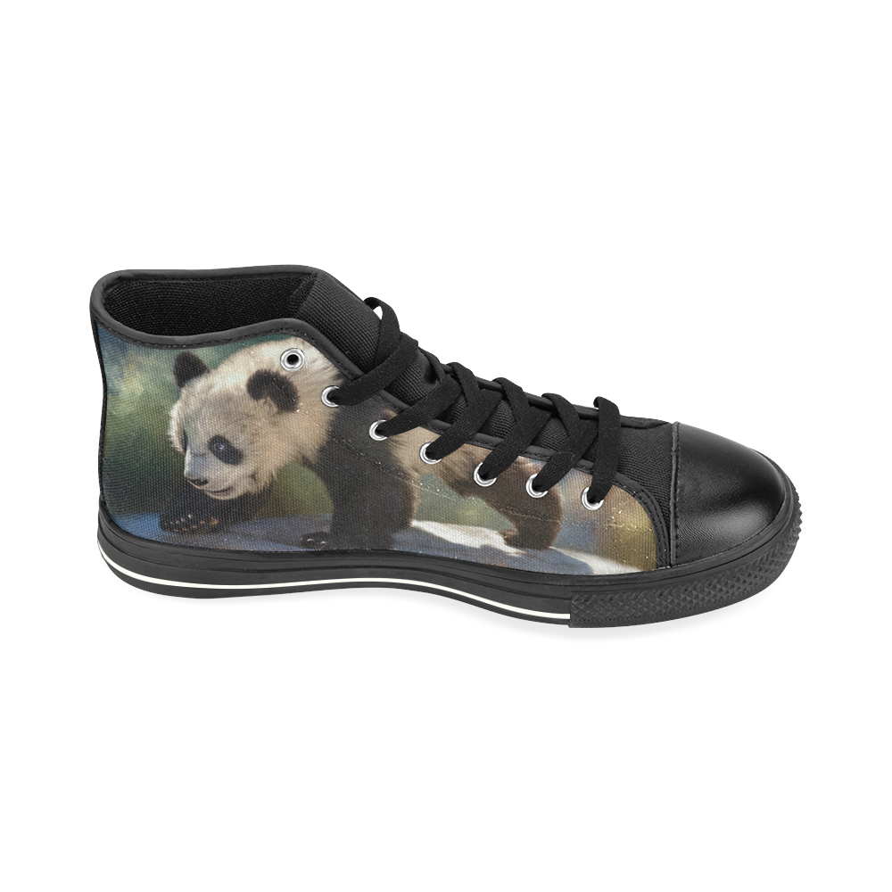 A cute painted panda bear baby High Top Canvas Shoes for Kid (Model 017)