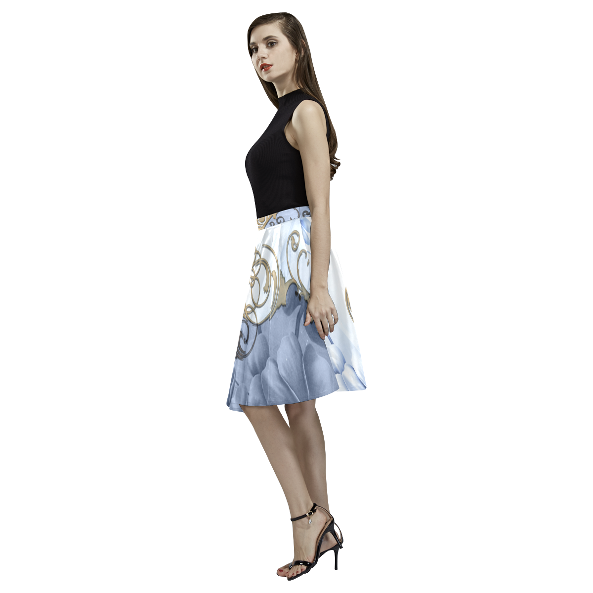 Wonderful floral design Melete Pleated Midi Skirt (Model D15)