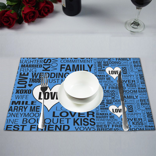 Placemat Wedding Gift Bride Groom Art Print Blue Placemat 12’’ x 18’’ (Set of 2)