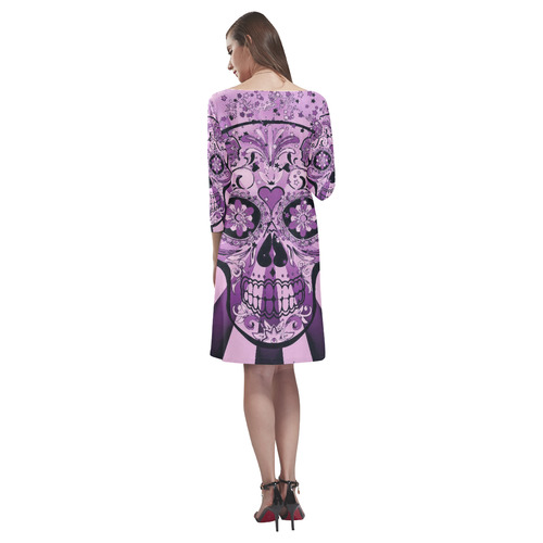 psychedelic Pop Skull 417D by JamColors Rhea Loose Round Neck Dress(Model D22)