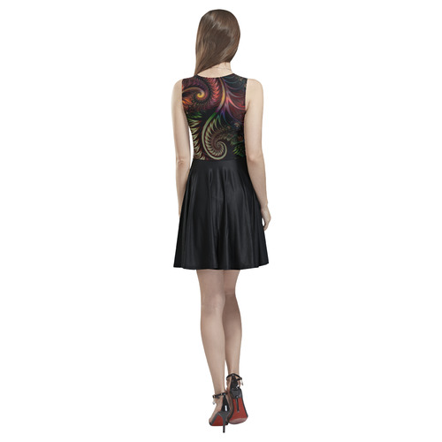 fractal pattern with dots and waves Thea Sleeveless Skater Dress(Model D19)