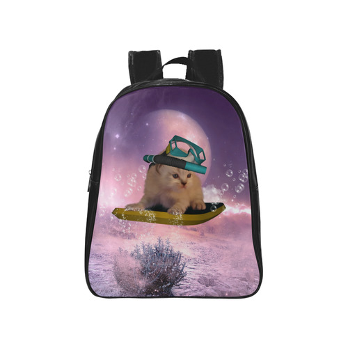 Funny surfing kitten School Backpack (Model 1601)(Small)