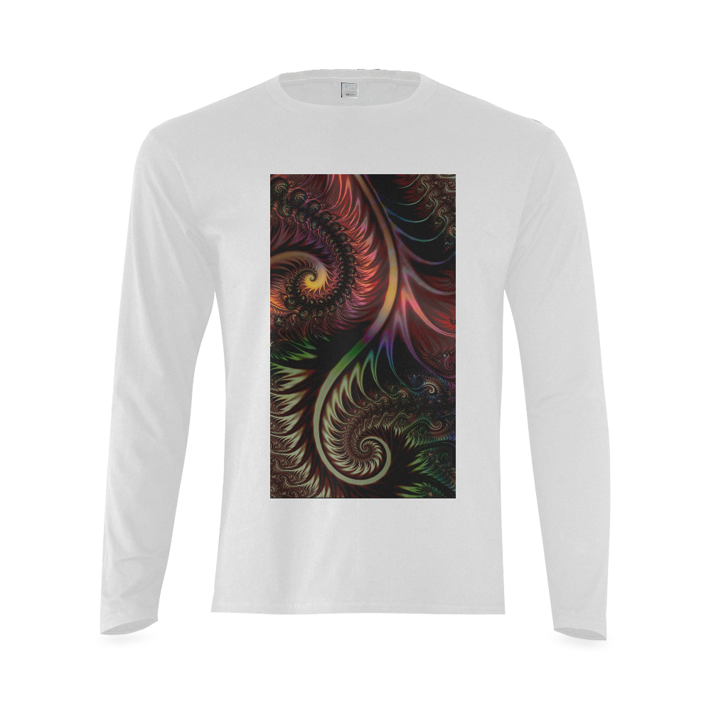 fractal pattern with dots and waves Sunny Men's T-shirt (long-sleeve) (Model T08)