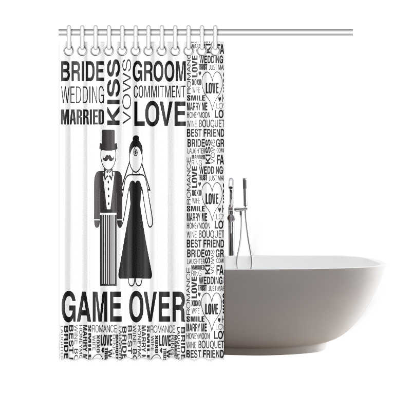 Wedding Gift Shower Curtain Bride Groom Game Over Grey Shower Curtain 72"x72"