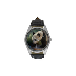 A cute painted panda bear baby Men's Casual Leather Strap Watch(Model 211)