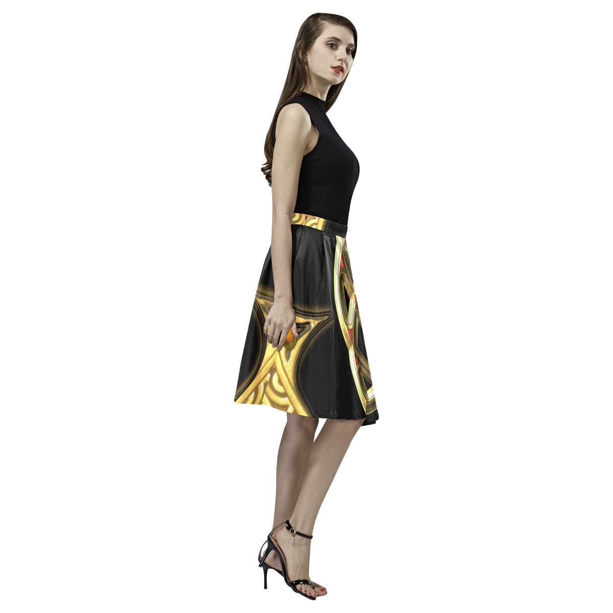 The celtic knote, golden design Melete Pleated Midi Skirt (Model D15)