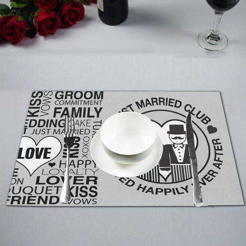Wedding Gift Placemat Set Groom Lgbt Just Married Print Grey Placemat 12’’ x 18’’ (Set of 2)