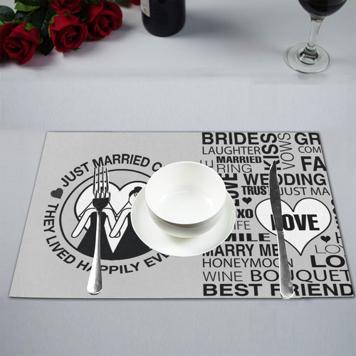 Wedding Gift Placemat Set Just Married Bride Lgbt Print Grey Placemat 12’’ x 18’’ (Set of 2)