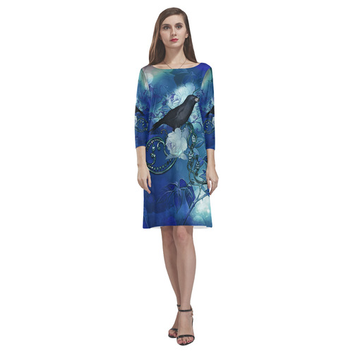 The crow with wonderful  flowers Rhea Loose Round Neck Dress(Model D22)