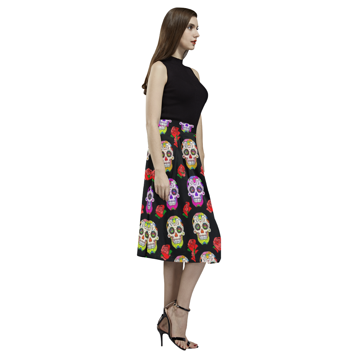 awesome Muertos Skull by Popart Lover Aoede Crepe Skirt (Model D16)