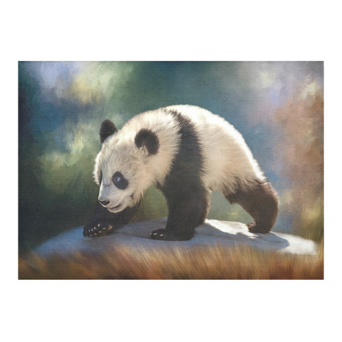 A cute painted panda bear baby Cotton Linen Tablecloth 60"x 84"