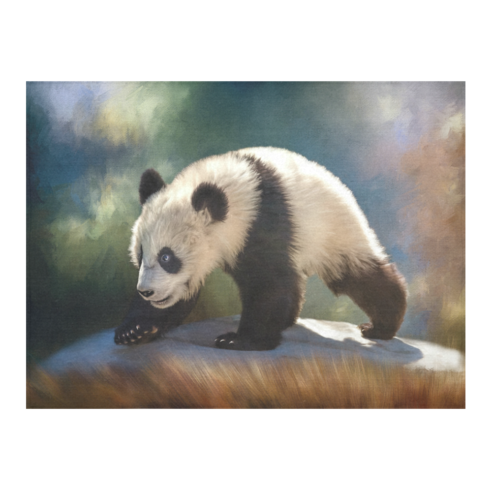 A cute painted panda bear baby Cotton Linen Tablecloth 52"x 70"