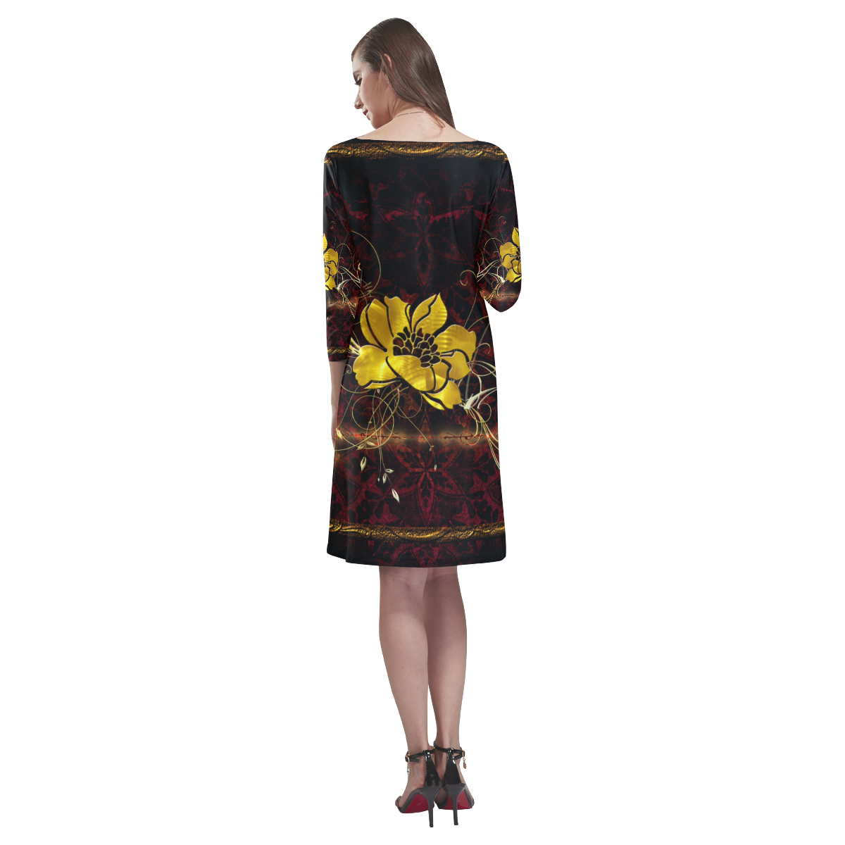 Beautiful flower with leaves Rhea Loose Round Neck Dress(Model D22)