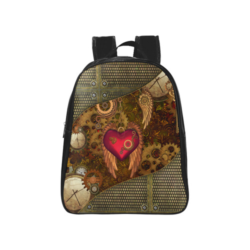 Steampunk, heart with wings School Backpack (Model 1601)(Small)