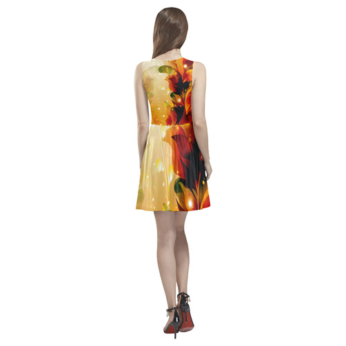 Awesome abstract flowers Thea Sleeveless Skater Dress(Model D19)
